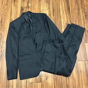 John Varvatos Suit 2 Piece 100% Wool Black Gray Checkered Jacket & Pants Italy